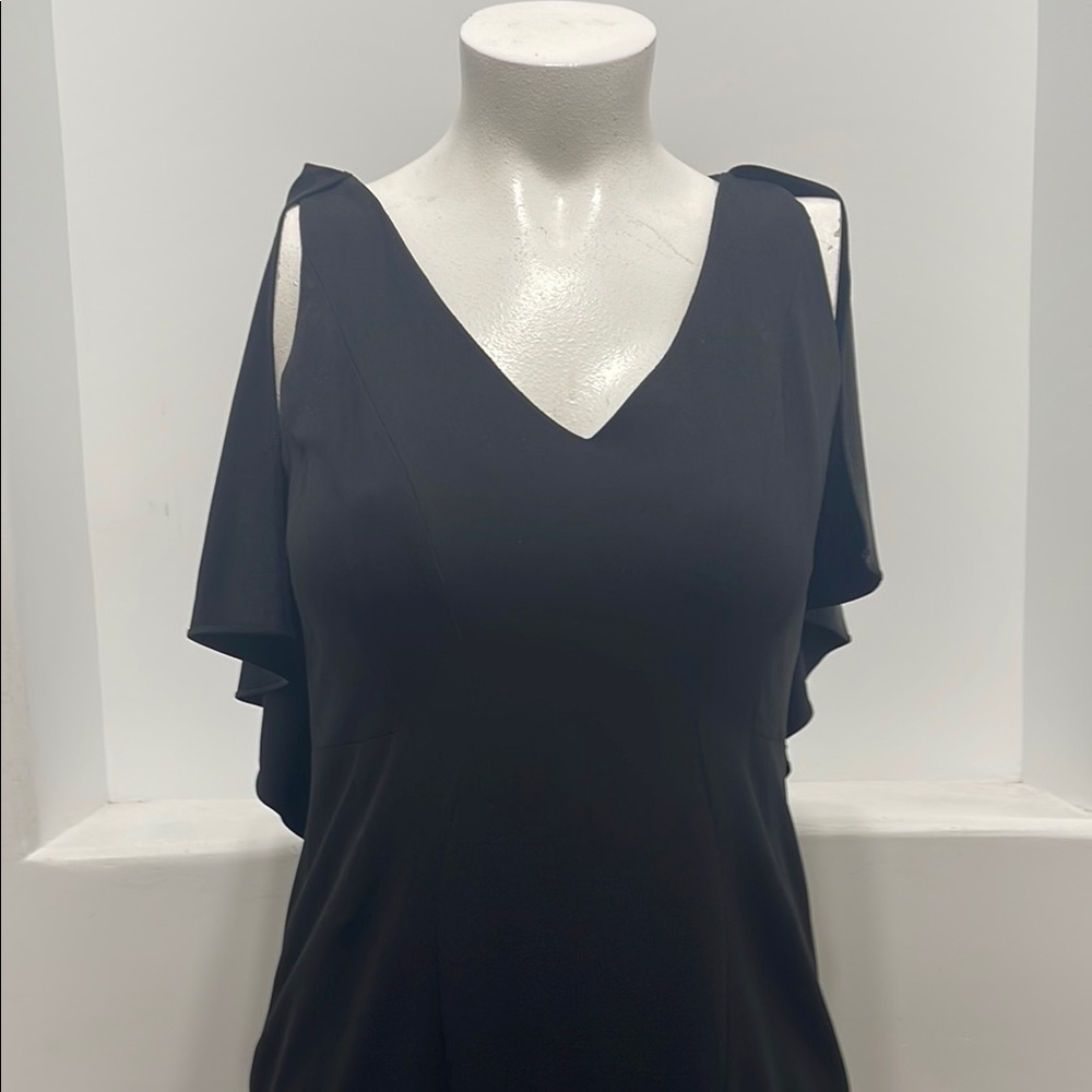 Zac Zac Posen Black Crepe Maxi Gown Ruffle Accent At Back Size 14 - Picture 6 of 11